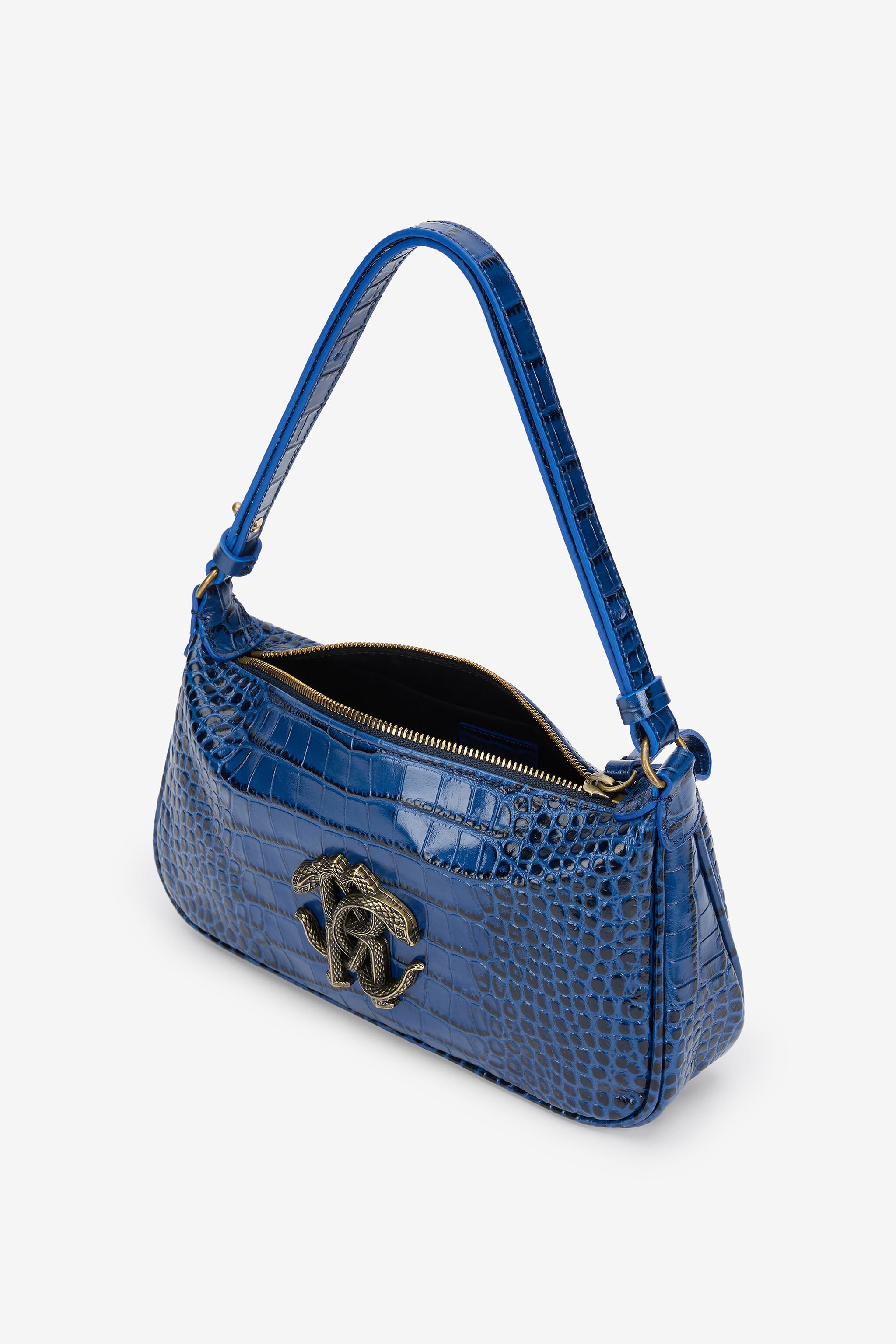 RC Blaue Schultertasche mit Mirror Snake Monogram BLUETTE QOB00B-PZO32