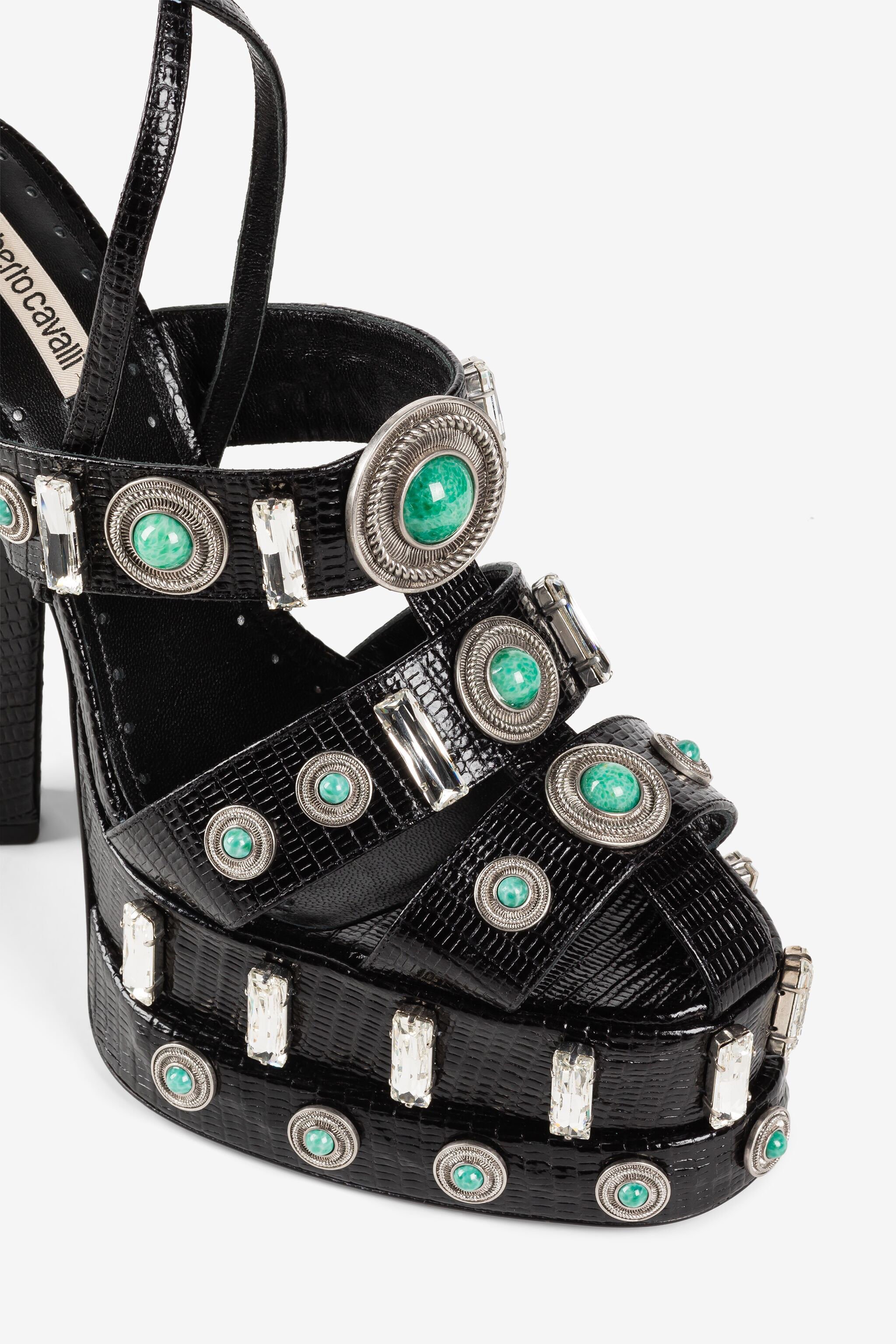 RC Gemstone-detail leather platform sandals Black RWS004-PZB62