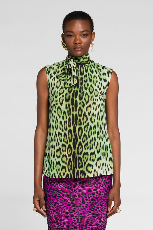RC Jaguar And Exotic Stripe-Print Top Light green QKT641-7HF53