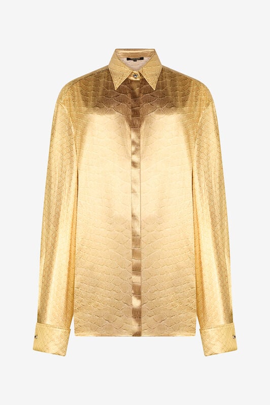 RC Golden Beige Silk Shirt with Scale Print BEIGE/GOLD WWT700-SZS31
