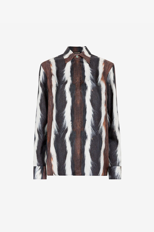 RC Camicia in seta stampa Strisce Marrone scuro/Bianco RKT704-4QH05