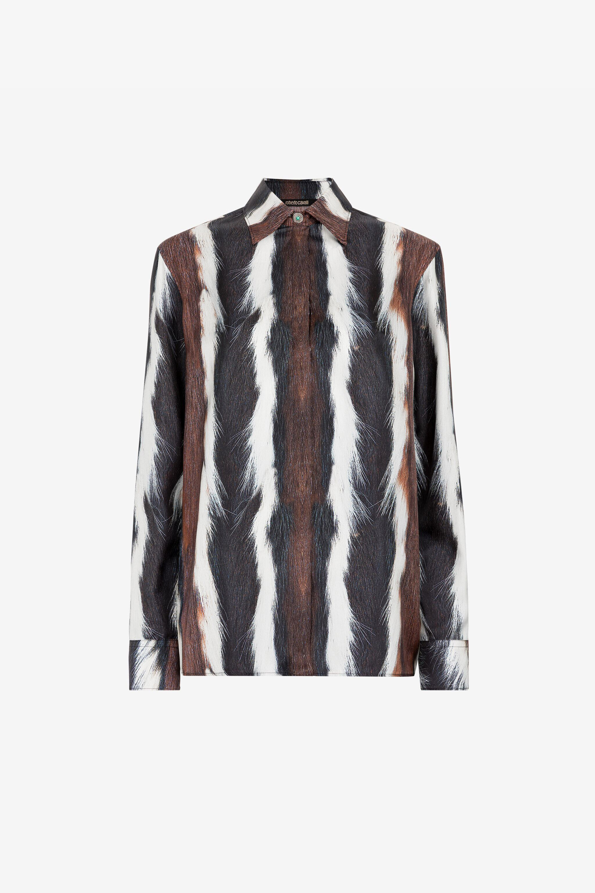 RC Camicia in seta stampa Strisce Marrone scuro/Bianco RKT704-4QH05