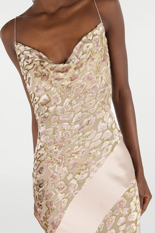 RC Slip-Style Long Dress with Animal Print ROSA/ORO VQT127-FC005