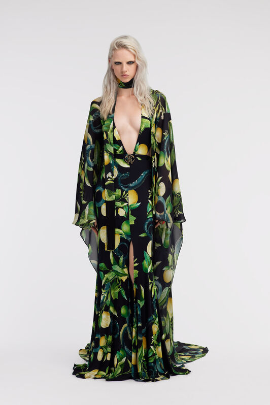 RC Lemon print kaftan Black SKT122-JRI89