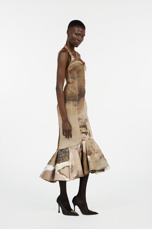 RC Beige Mermaid Dress With Marble Print RC Beige Mermaid Dress With Marble Print Light Brown VWT108-NVQ74