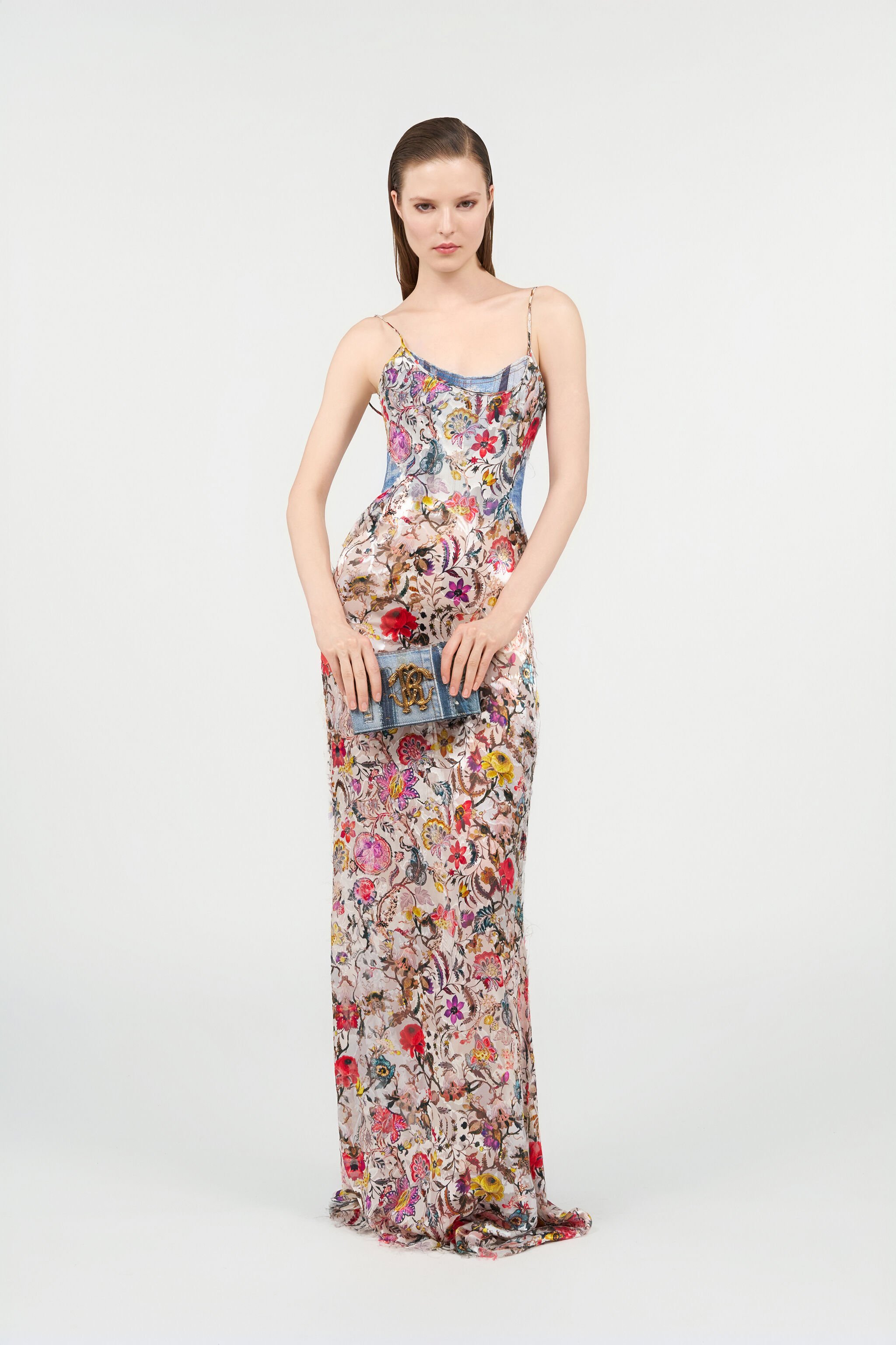 RC AbitoLungo Silk Dress in Florentine Flowers Print BEIGE WQT130-HER29