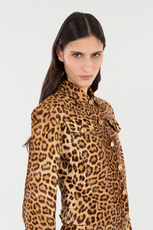 RC Leather Jacket with Leopard Skin Print Brown VKP400-ZV012