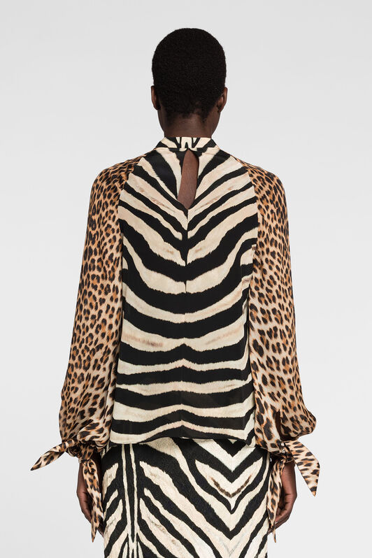 RC Leopard And Zebra-Print Silk Top AVORIO/NERO OQT700-SQD03