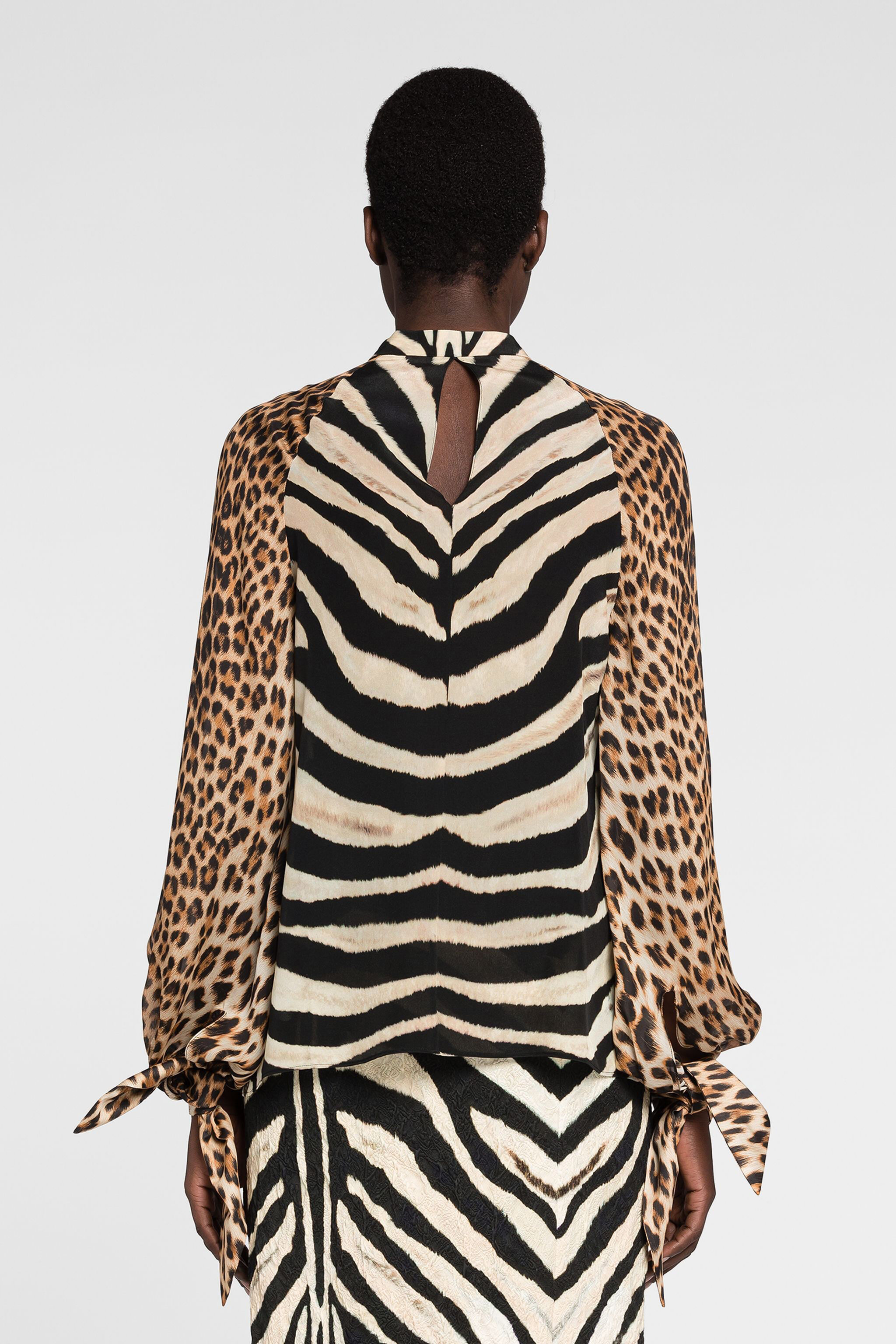 RC Leopard And Zebra-Print Silk Top AVORIO/NERO OQT700-SQD03