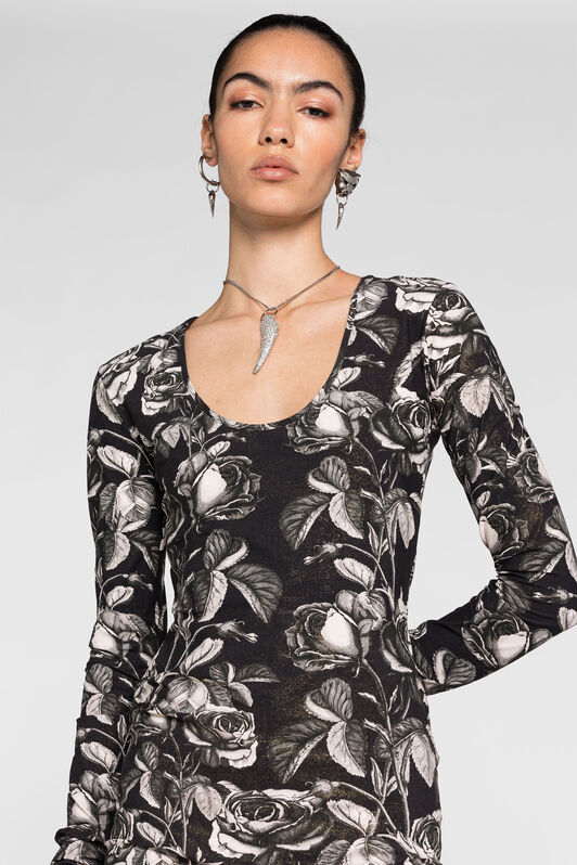 RC Rose-Print Dress RC Rose-Print Dress SILVER/BLACK PQT10B-LNF03