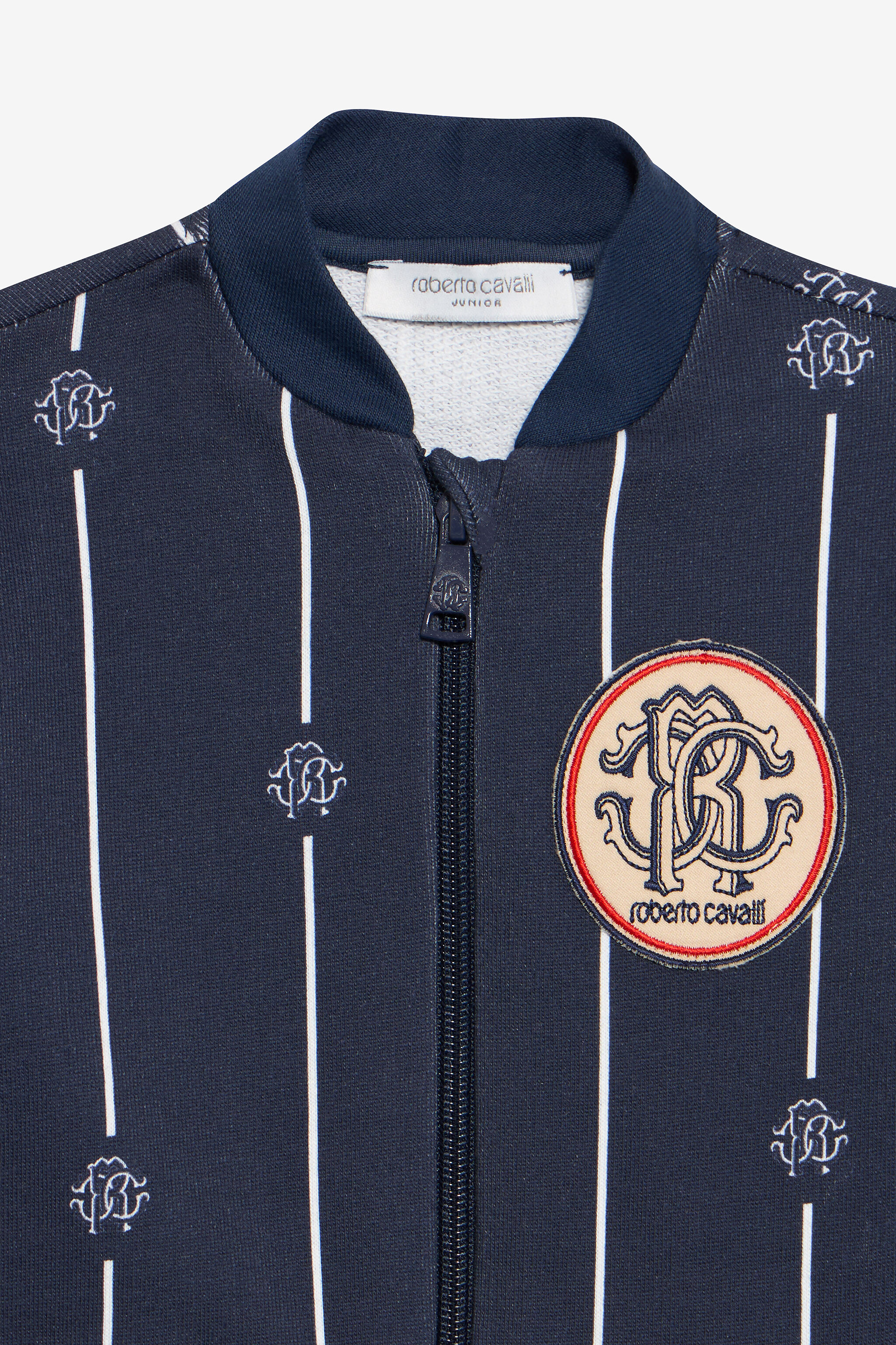 JU Blue Sweatshirt with Striped Print and RC Monogram NAVY VJT699-5OP27