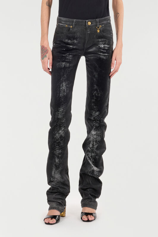 RC Distressed-Effect Python Skin Jeans Black UKJ220-DS003
