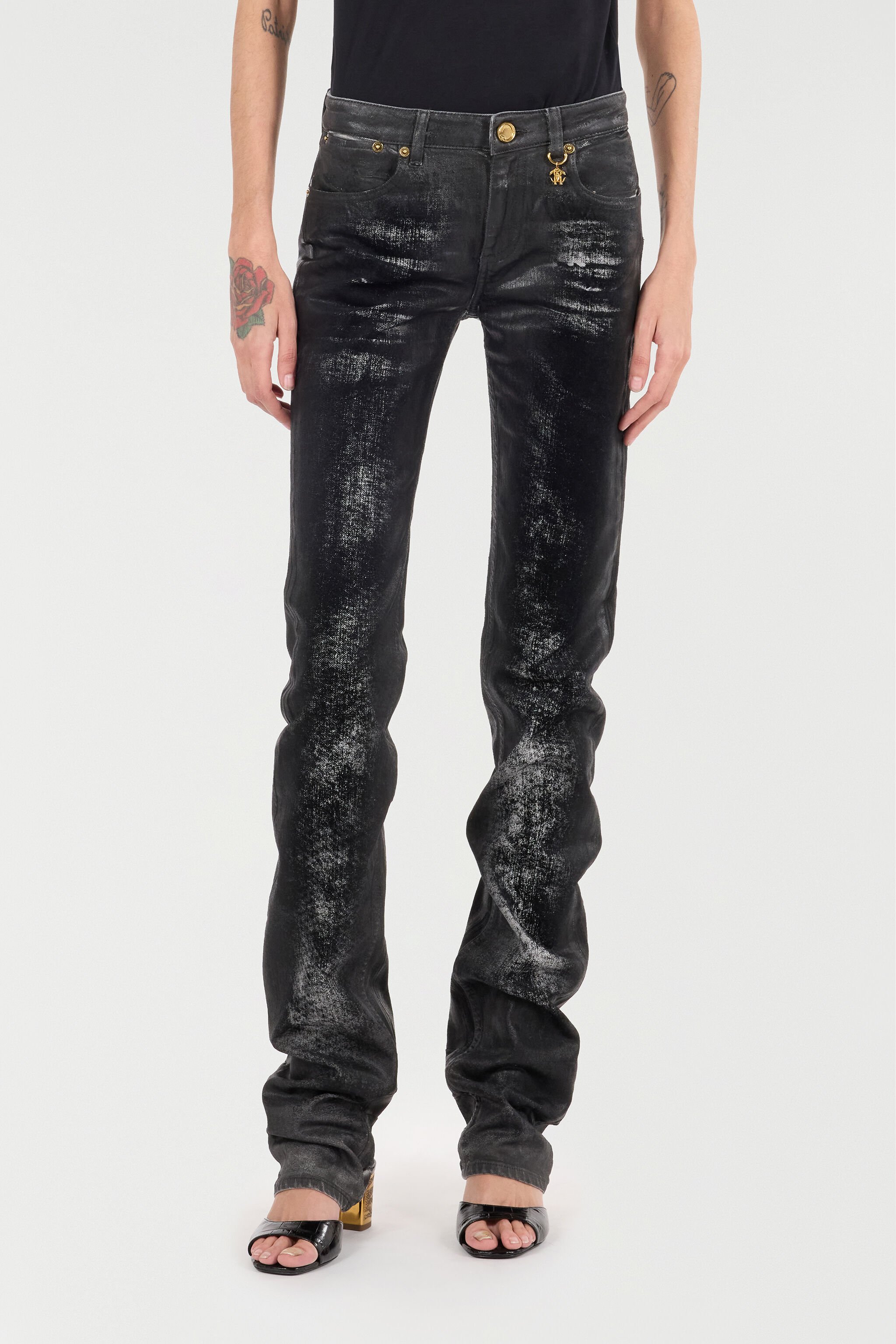RC Distressed-Effect Python Skin Jeans Black UKJ220-DS003