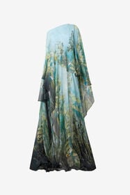 ${brand} Extra-Long Silk Dress With Nature Print ${colorDescription} ${masterID}