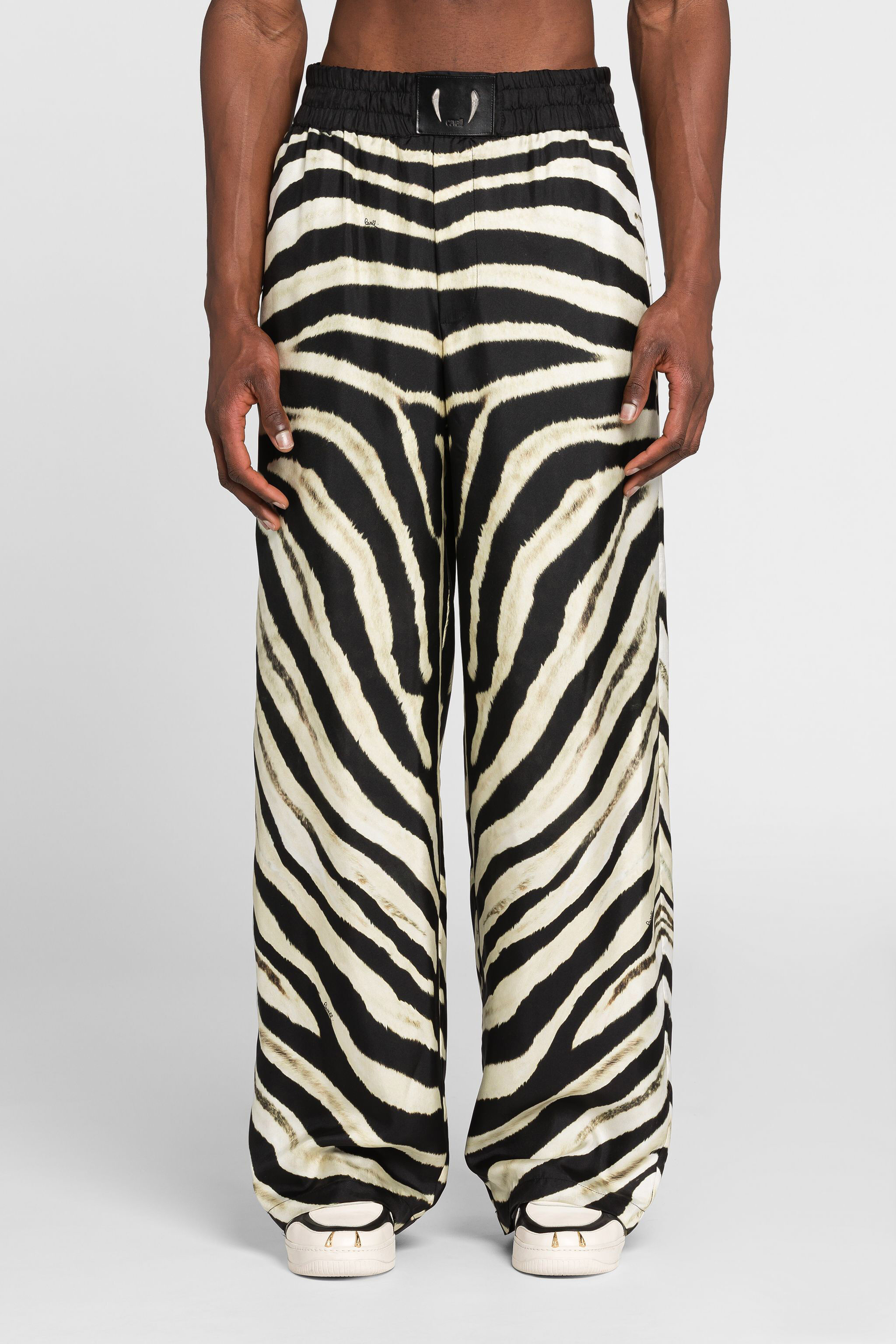 RC Zebra-Print Silk Trousers IVORY/BLACK ONT218-4QD03