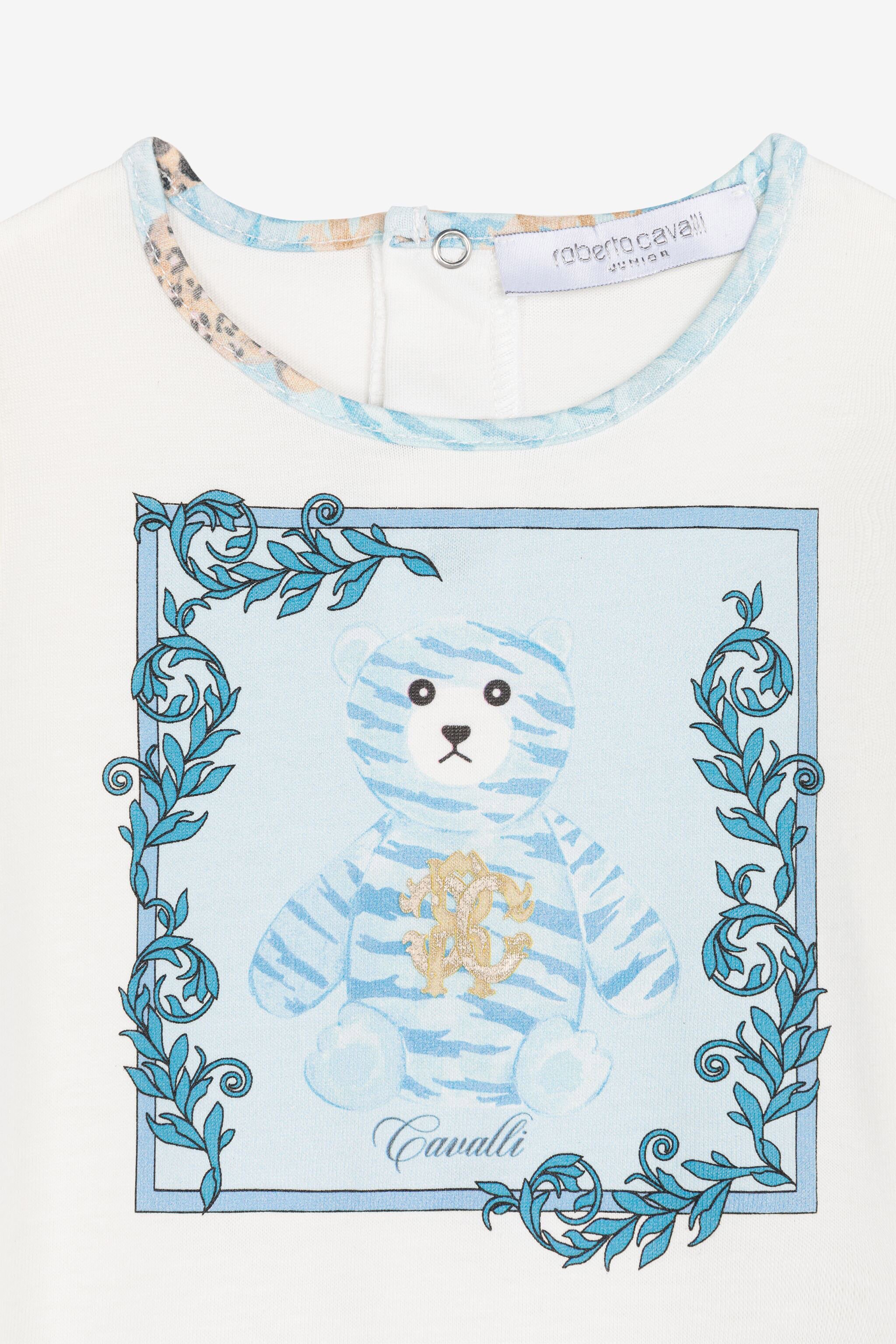 JU RC Monogram and Teddy Bear-Print Babygrow Set Light blue RJT836-JD001