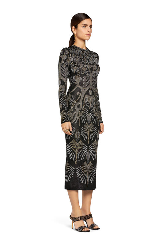 RC Kleid aus Jacquard-Strick mit Regimental Deco Design BLACK/GOLD/SILVER MQM131-MI001