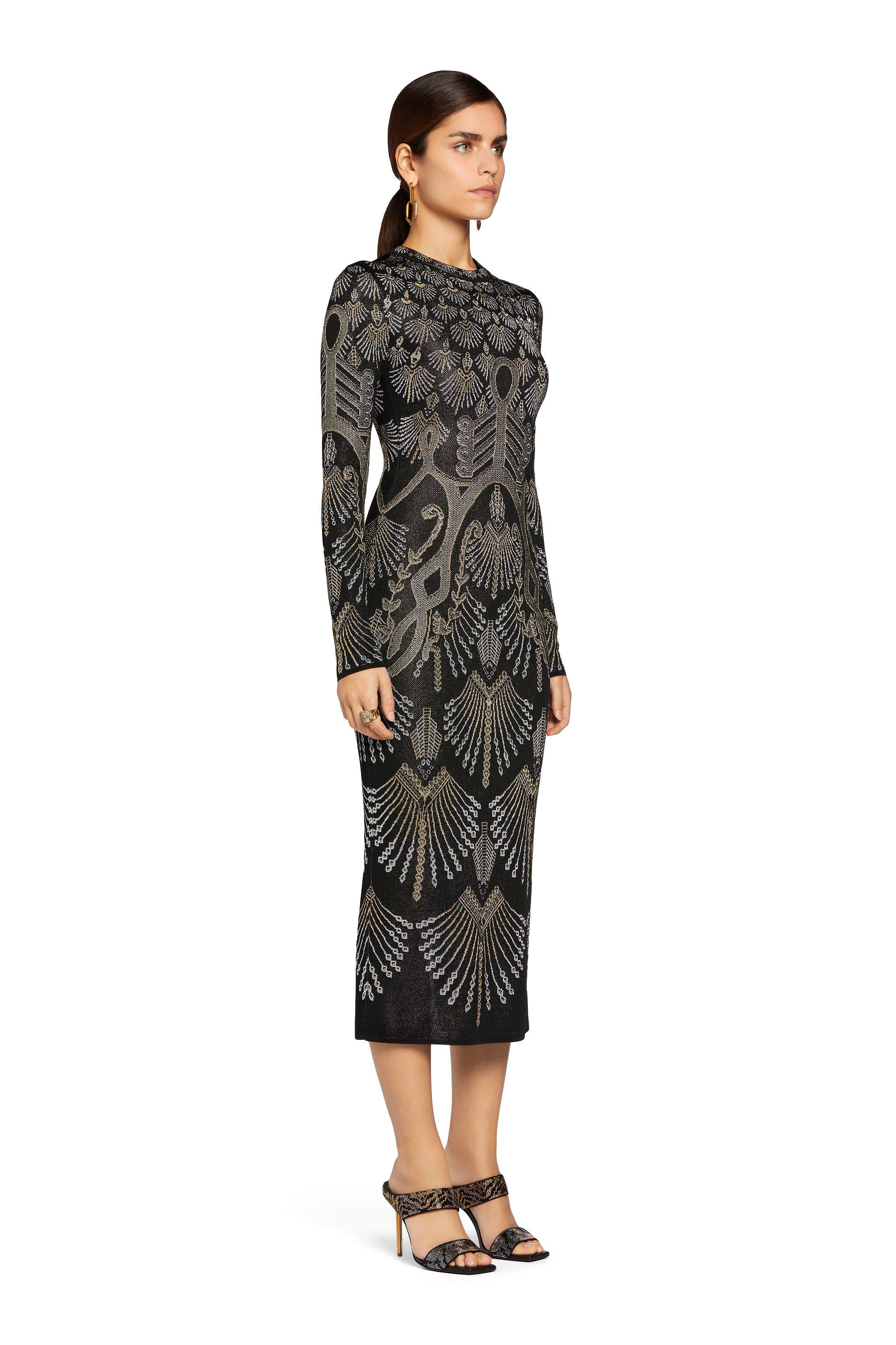 RC Kleid aus Jacquard-Strick mit Regimental Deco Design BLACK/GOLD/SILVER MQM131-MI001