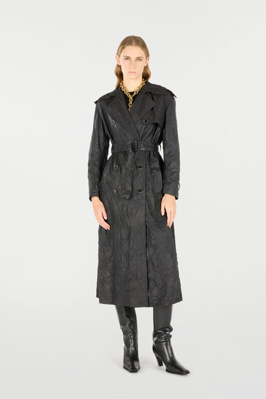 RC Long Crinkle-Effect Trench Coat Black UKP505-PN082