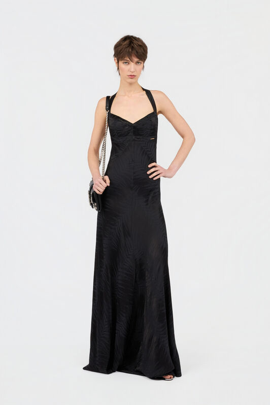 JC Black Maxi Dress With Tonal Natural Barb Pattern BLACK WFT299-WF697