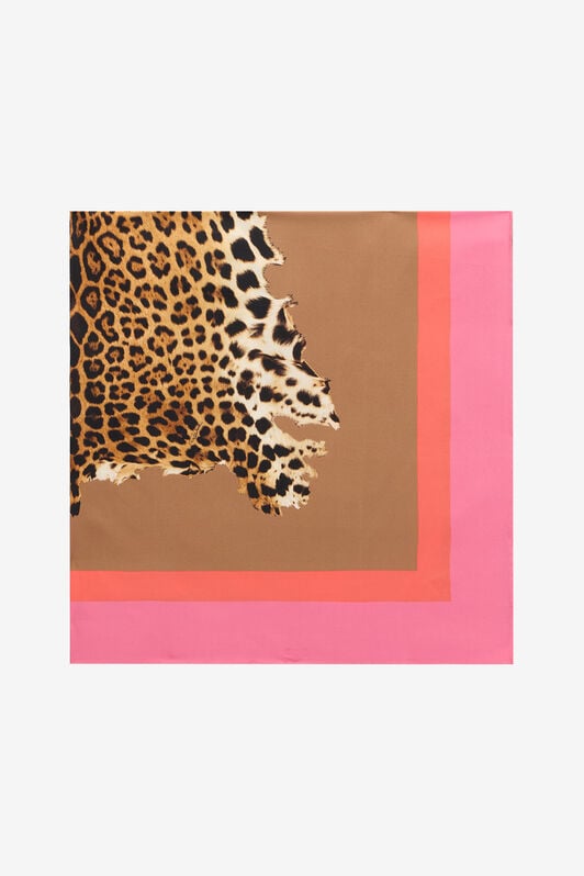 RC Cavalli Pop Print Silk Scarf CORAL RED WQI003-OZR33