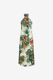 ${brand} Jungle Print Silk Midi Dress Halter Neck ${colorDescription} ${masterID}