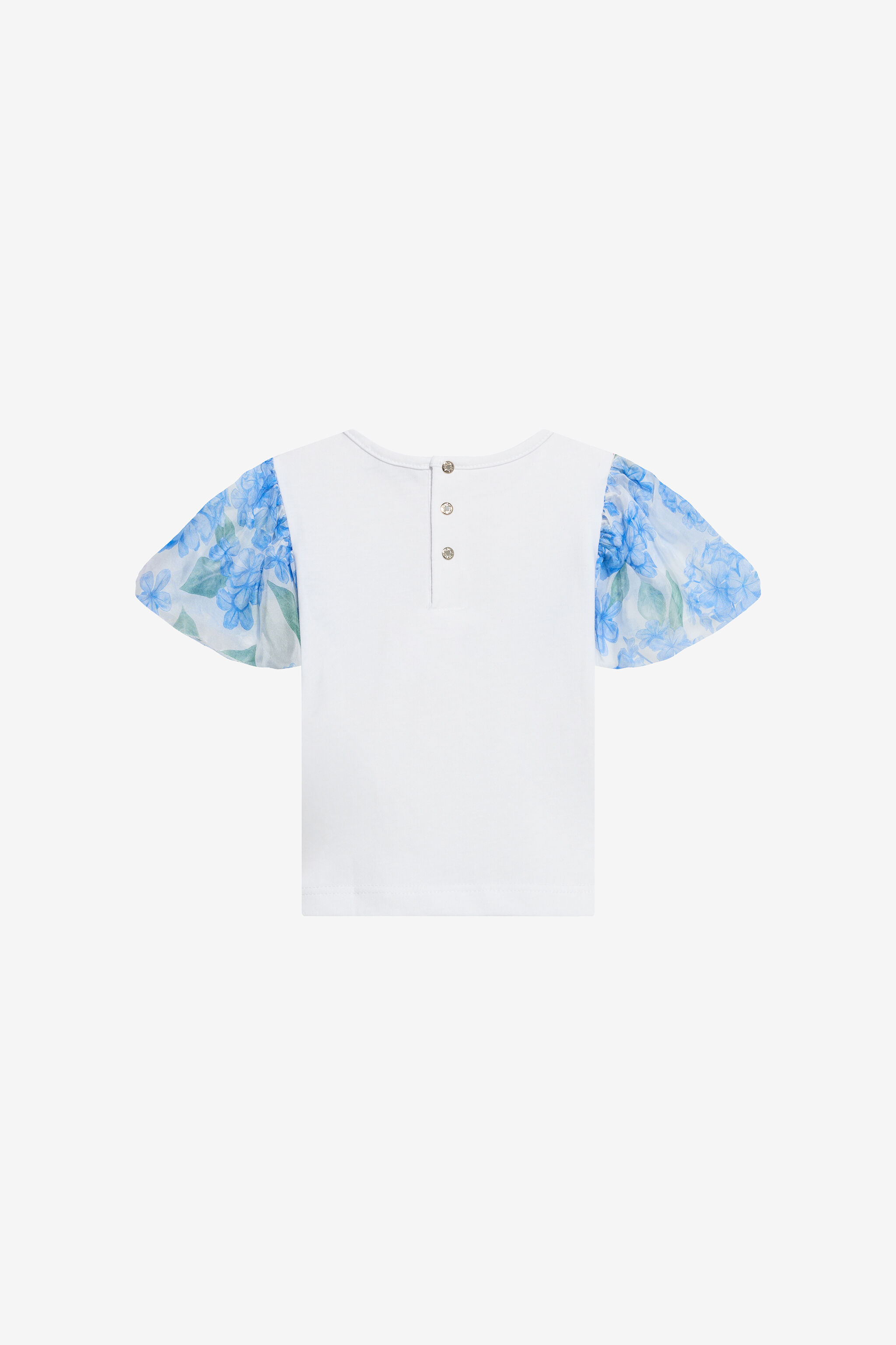 JU Weißes Baumwoll-T-Shirt mit floralen Ärmeln JU Weißes Baumwoll-T-Shirt mit floralen Ärmeln WHITE/BLUE WJT602-JD001