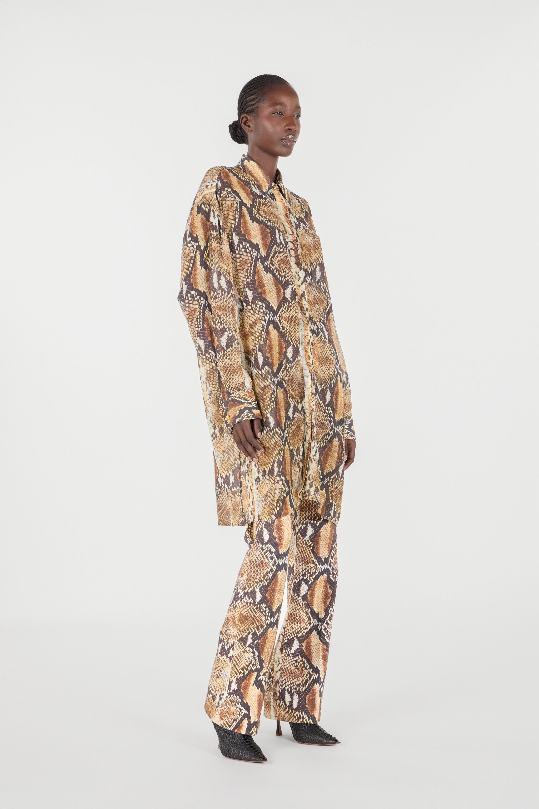 RC Python Print Shirt Dress Light Brown UWT160-OPN93