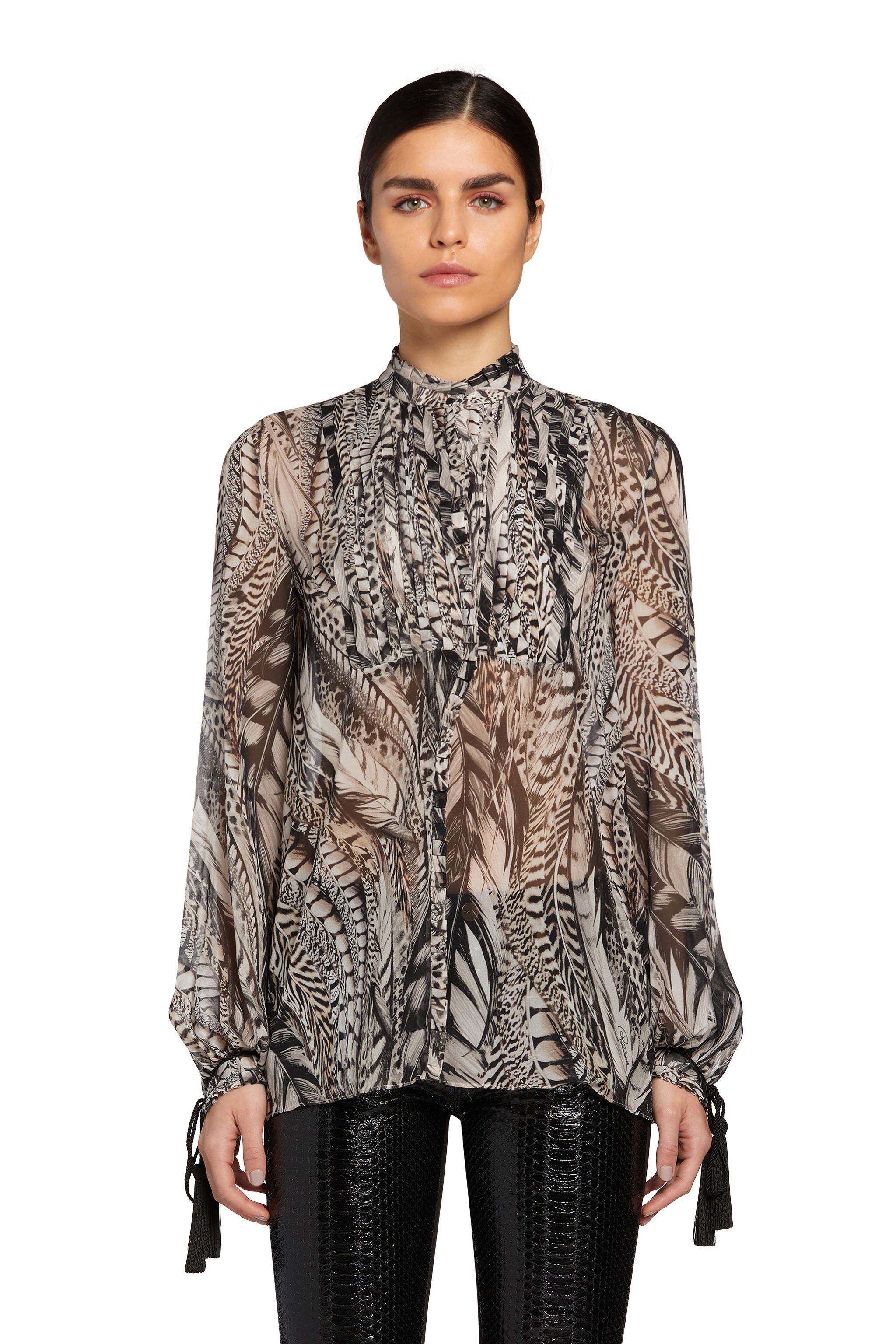 RC Feather-print long-sleeve shirt Gray MQT702-GFA38