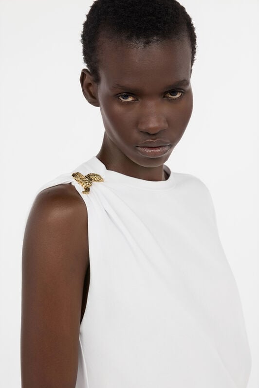 RC White Asymmetric T-shirt with Snake Motif RC White Asymmetric T-shirt with Snake Motif WHITE WWT605-JD006