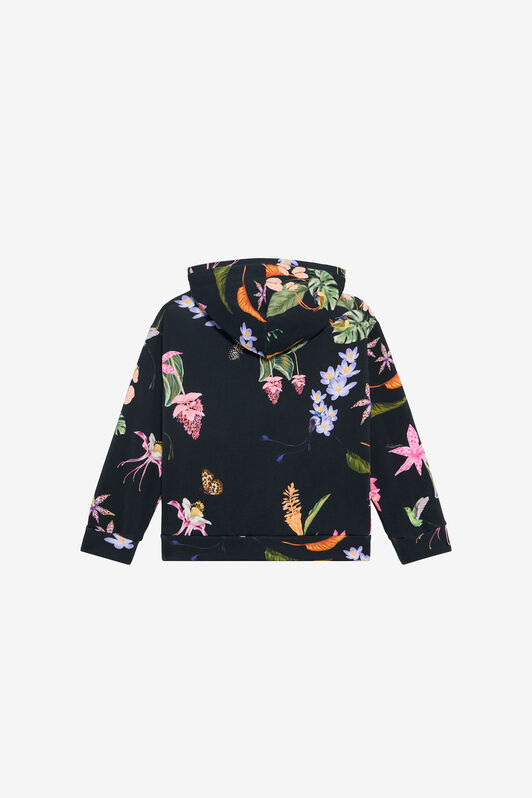 JU Black Hoodie with Tropical Print BLACK VJT69C-5OP32