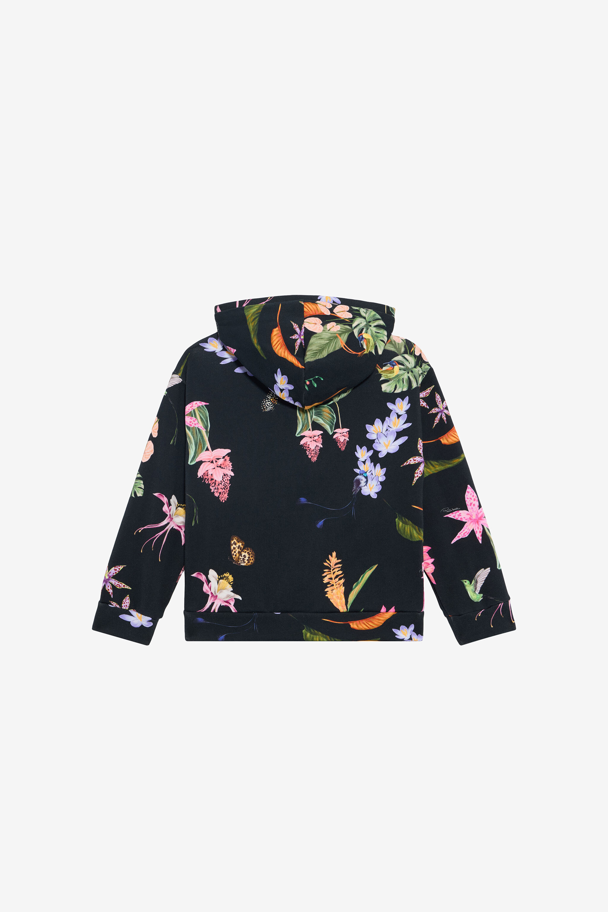 JU Black Hoodie with Tropical Print BLACK VJT69C-5OP32