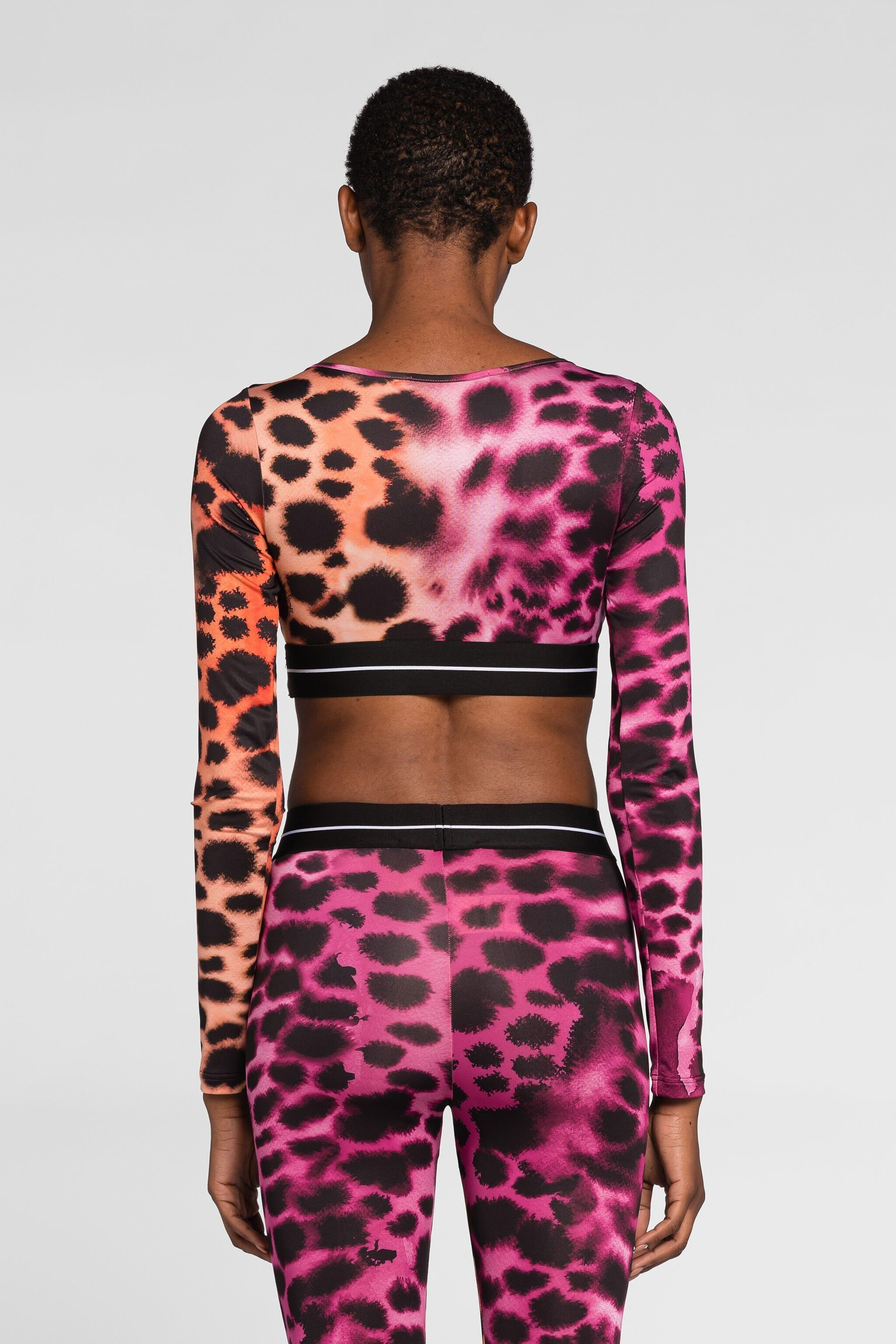 RC Animal-print cut-out cropped top Fuchsia QKT60J-LNF49