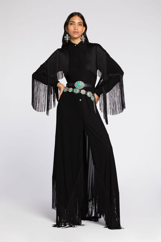 RC Fringed Maxi Dress Black RKT120-JJ051