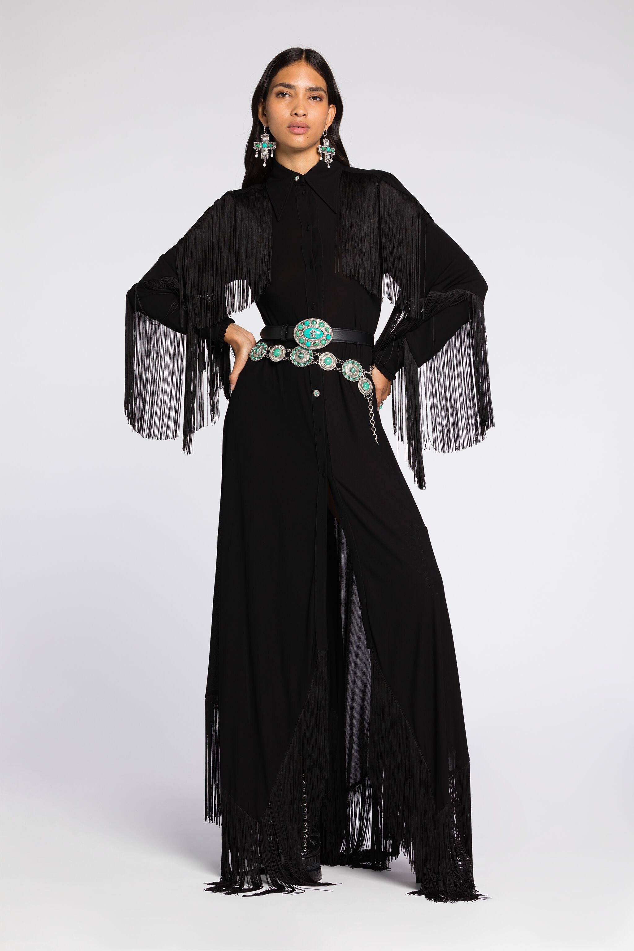 RC Fringed Maxi Dress Black RKT120-JJ051