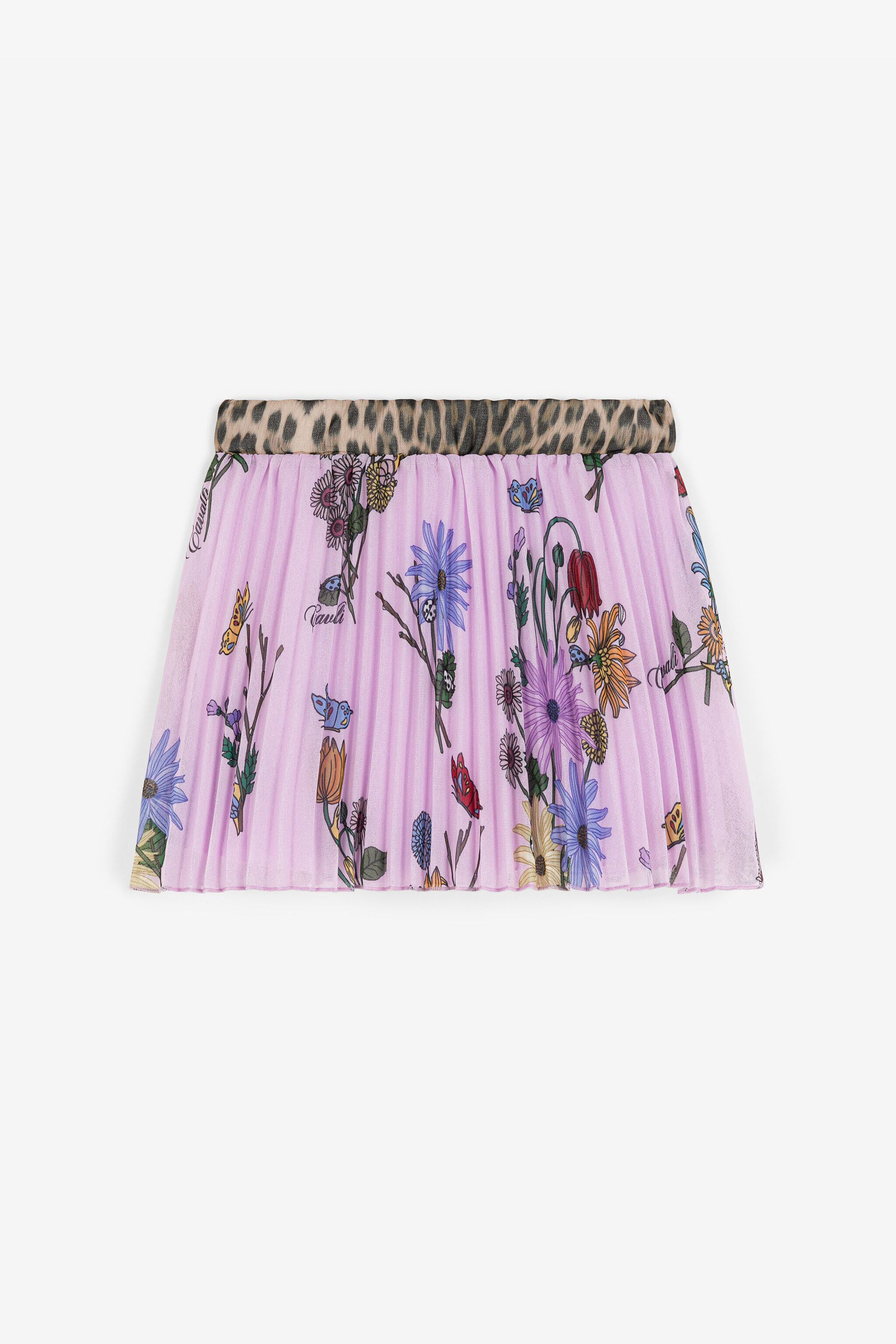JU Gonna plissettata con stampa floreale Viola RJT30B-5LH89