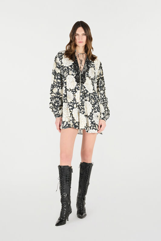 RC Mini Dress with Floral Print and Lace RC Mini Dress with Floral Print and Lace Black/White VQT134-LXP71