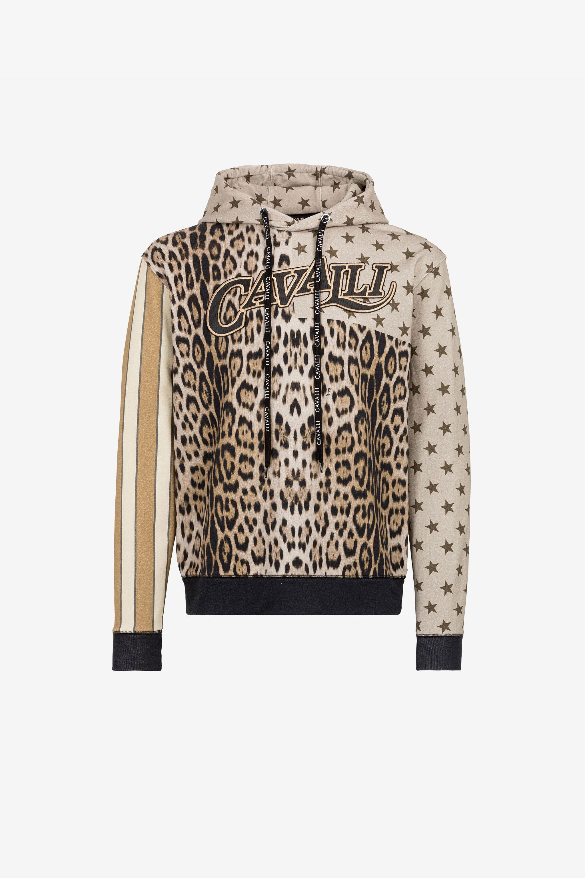 Animal print hoodie in Light brown for Men Roberto Cavalli