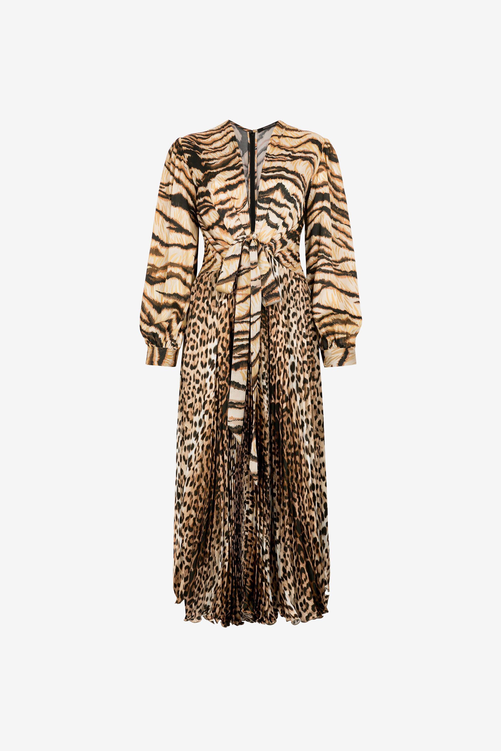 RC Animal-print knot-font midi dress Light Brown RKT130-SZH36
