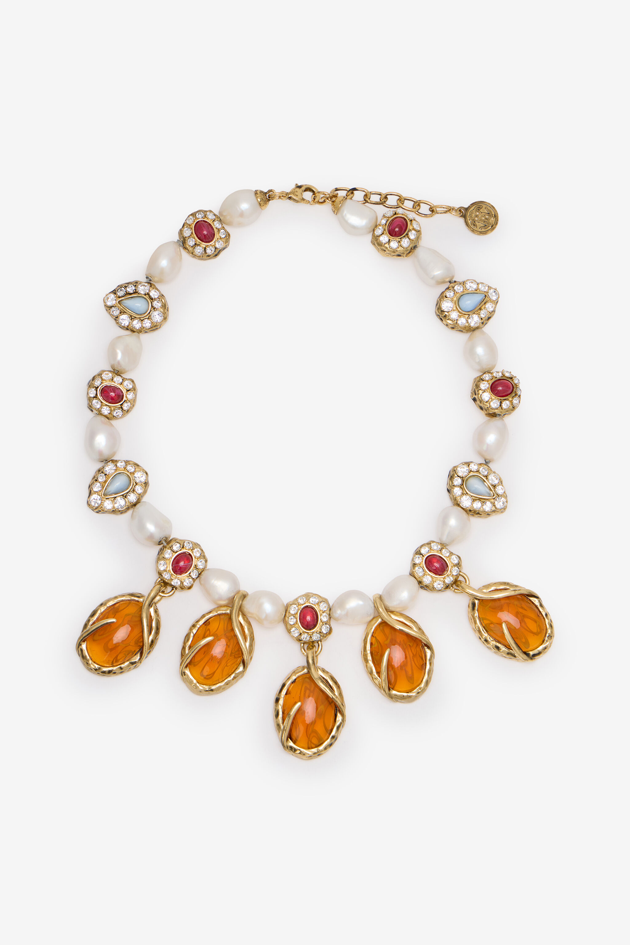 RC Necklace with Pearls and Amber-Effect Stones Gold VKG014-AM081