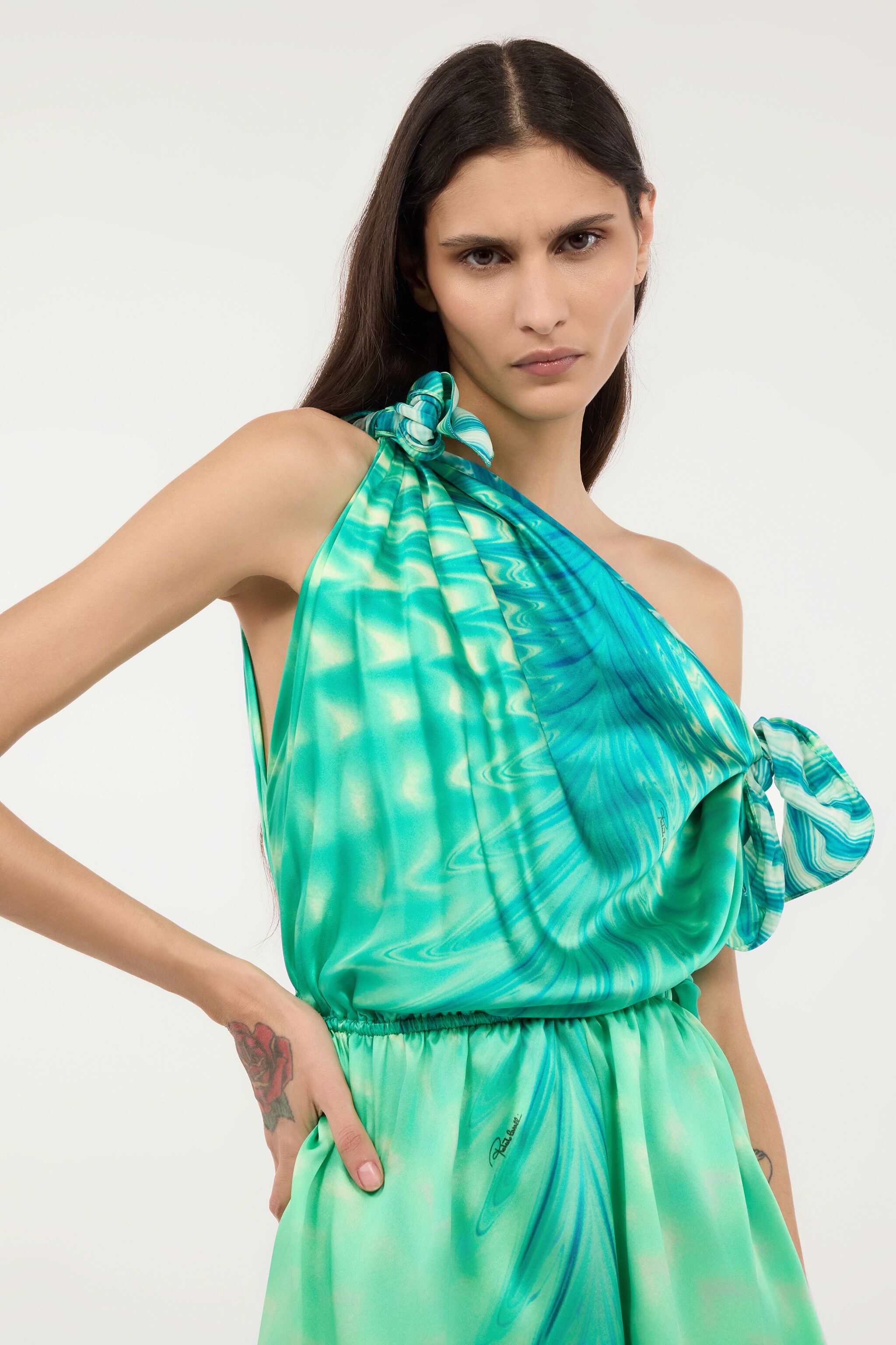 RC Minivestido De Seda Con Estampado Optical Glass Verde claro UKT119-RYN47