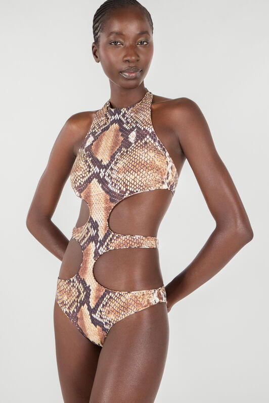 RC Python Print One-Piece Swimsuit Light Brown UWW003-HVO87