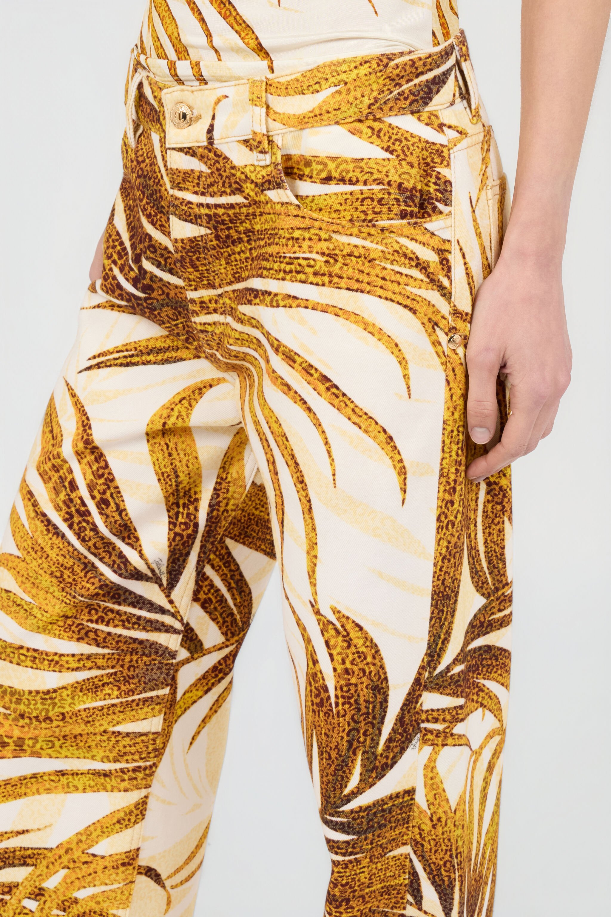 JC White Golden Palm Print Jeans DAFFODIL WFJ041-WF525