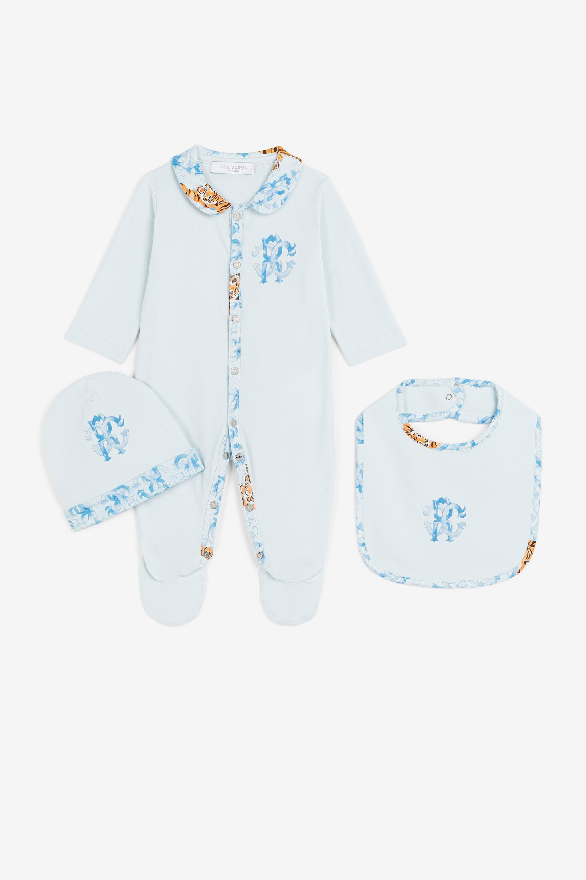 JU Tiger-motif monogram babygrow set Light blue QJT893-JV025