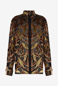 RC Chocolate Sheer Shirt with Foliage Motif CHOCOLATE WWT700-FC007