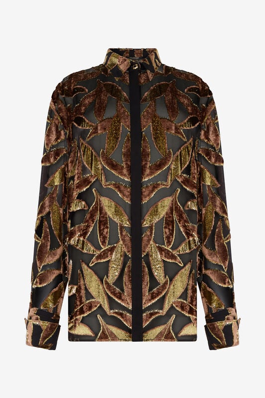 RC Chocolate Sheer Shirt with Foliage Motif CHOCOLATE WWT700-FC007