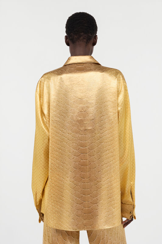 RC Golden Beige Silk Shirt with Scale Print BEIGE/GOLD WWT700-SZS31