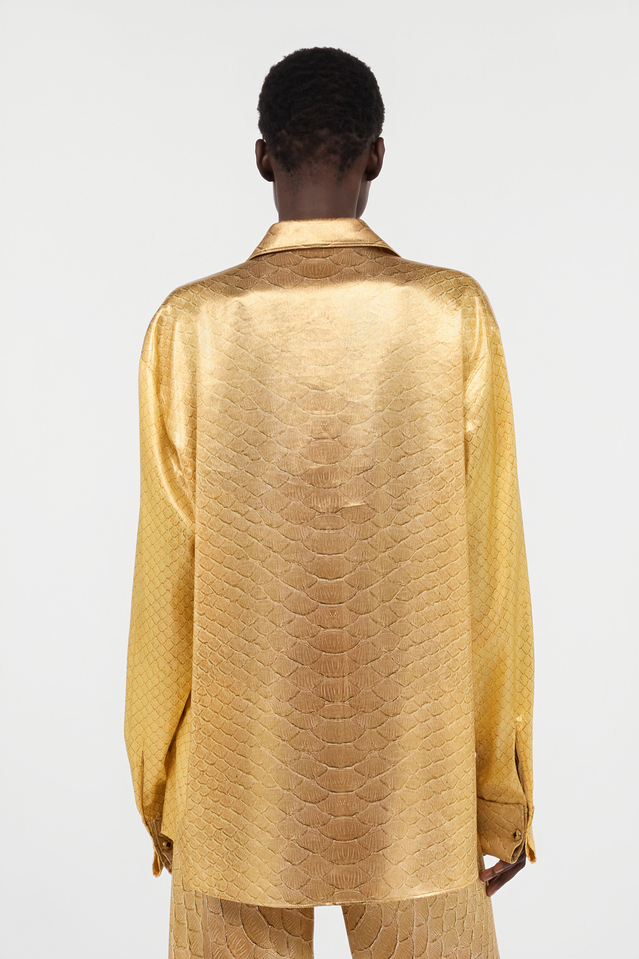 RC Golden Beige Silk Shirt with Scale Print BEIGE/GOLD WWT700-SZS31