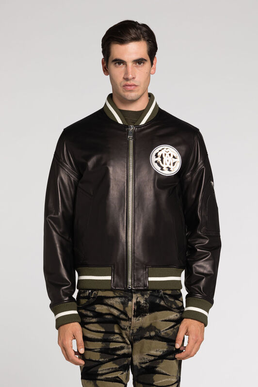 RC Mirror Snake Leather Bomber Jacket RC Mirror Snake Leather Bomber Jacket Black RRP812-PFF01