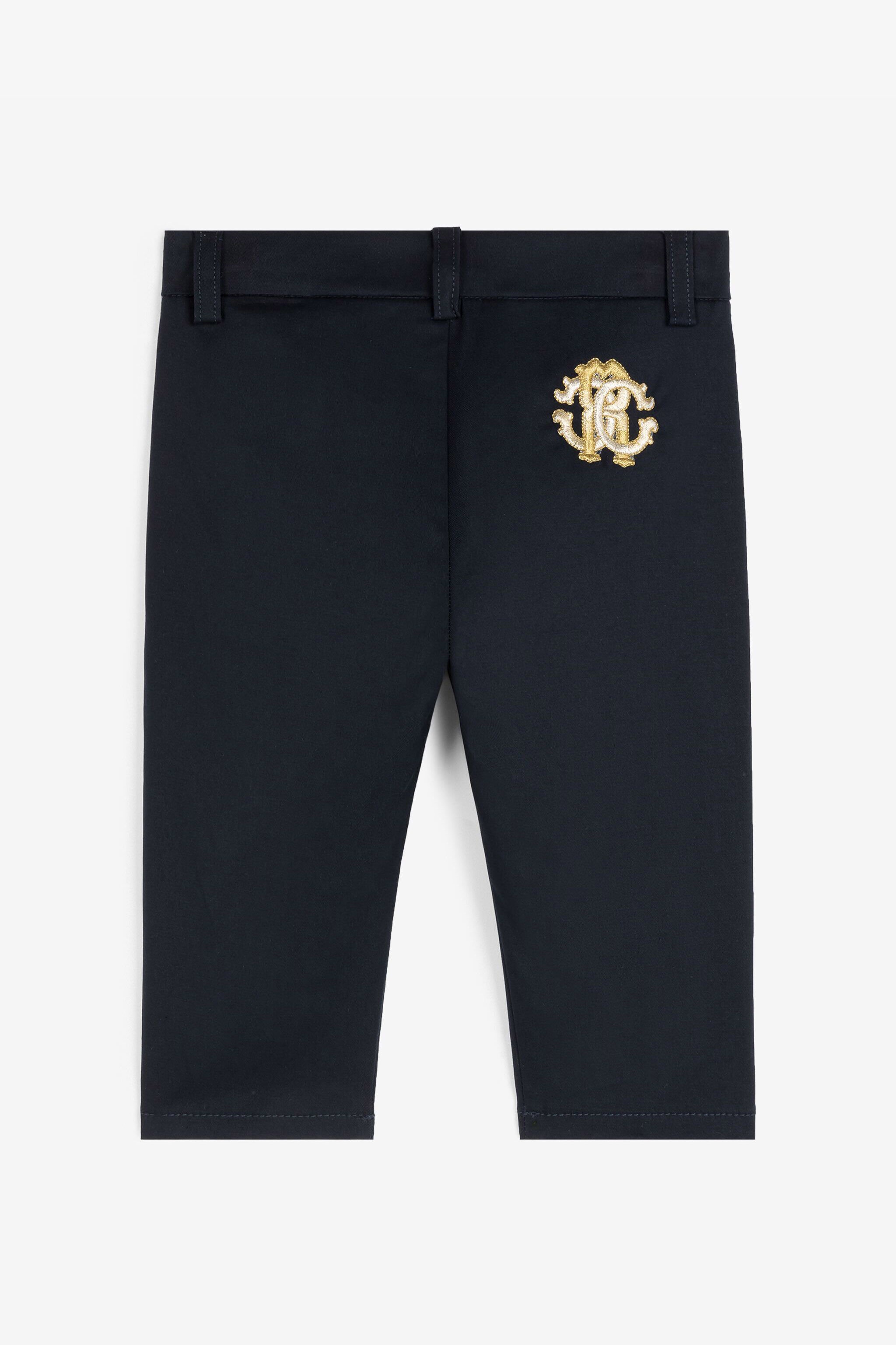 JU RC Monogram-Embroidered Cotton Trousers Dark blue RJT218-CE035